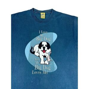 Vintage 1995 Big Dogs T-Shirt Large Blue I Love my Big Dog Single Stitch